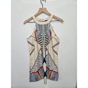 Venus Womens Geometric Tribal Print Halter Top Cream Blue Red Size Medium